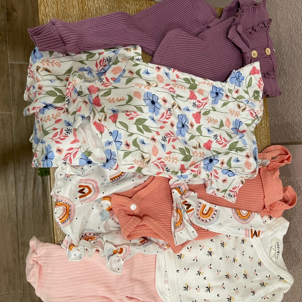 ALL 9 SETS Floral and Solid Baby Onesie Set